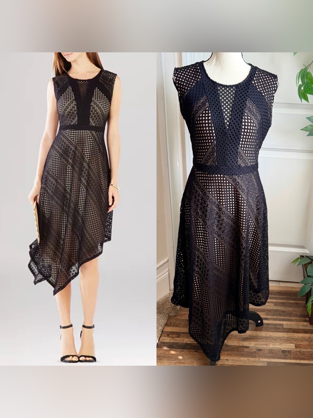BCBGMaxAzria Tracie Asymmetric Lace Dress Black Sz S